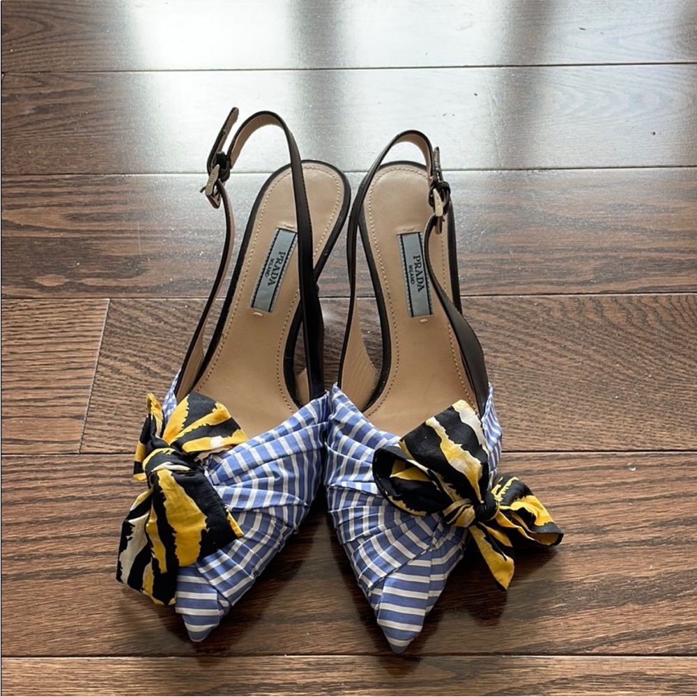 Prada Women's striped shirt/zebra print Slingback kitten Heels 36.5